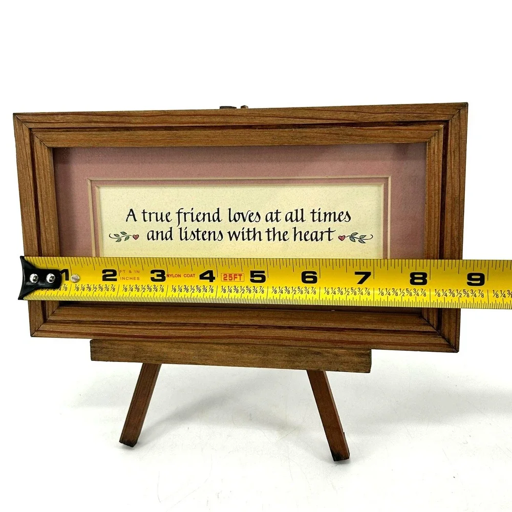 VTG Wood Framed Friend Loves All Times Friendship Quote Art w/ Easel Stand 8.5x5